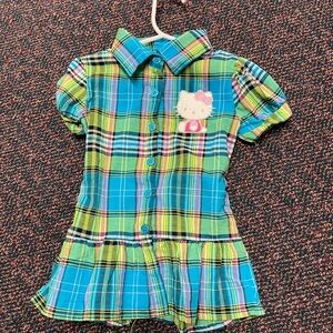 Hello Kitty Plaid Button-Front Blouse - Turquoise & Lime